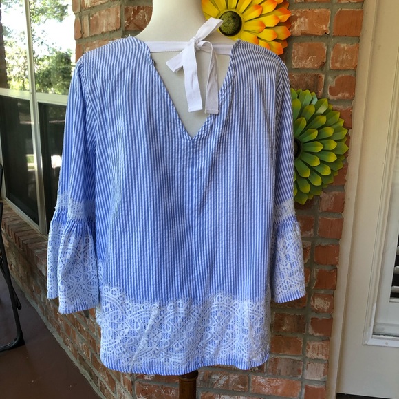 SOLD 🚨Valerie Stevens Seer sucker Pin Striped Lace Trim - Picture 7 of 10